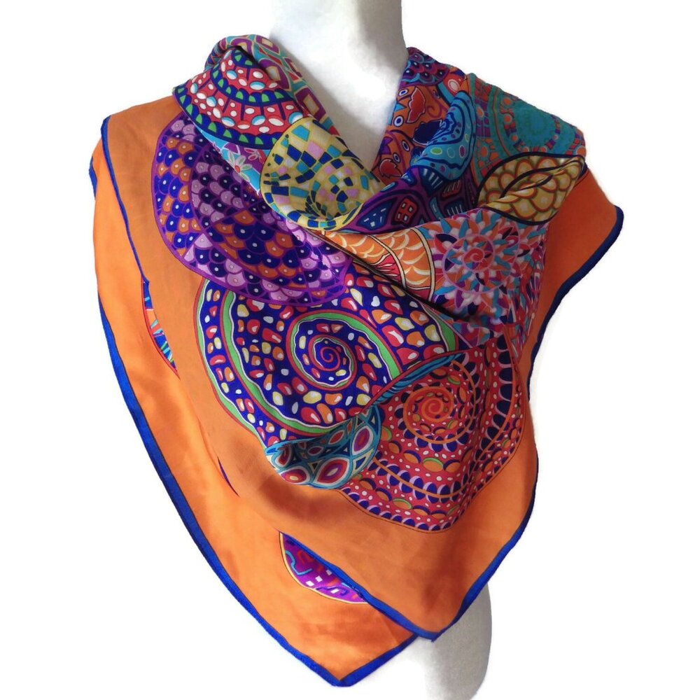 Stunning Extra-Large Silk Scarf/ Wrap/ Bright Colors/ 43" X 43"